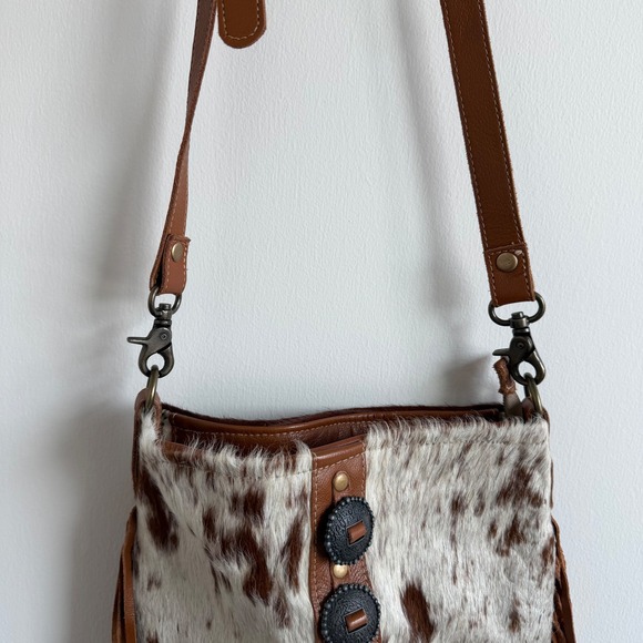 Myra Bag Flouncy Leather Fringe Crossbody Purse with Ponyhair - Picture 5 of 11